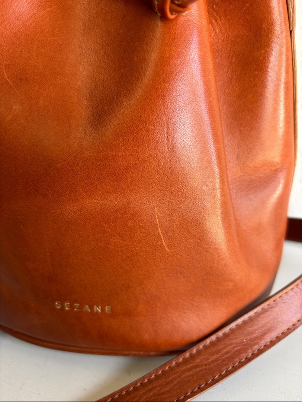 Sezane Farrow Mini Bag in Natural Heritage Leather Bucket Bag - Picture 6 of 12